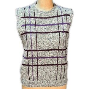 VINTAGE wool knit sweater sleeveless vest marled multicolor geometric grid check